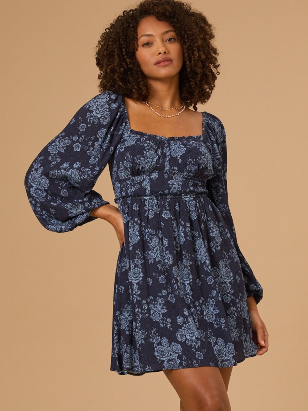 Altar'd State Floral Mini Dress - Navy and Light Blue